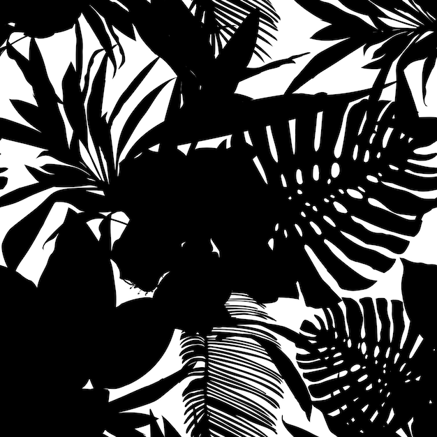 Vector floral seamless pattern with isolated black silhouettes of hand drawn tropical flowers vector