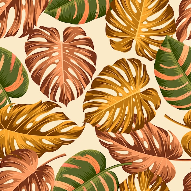 Floral seamless pattern with leaves autumn tropical background