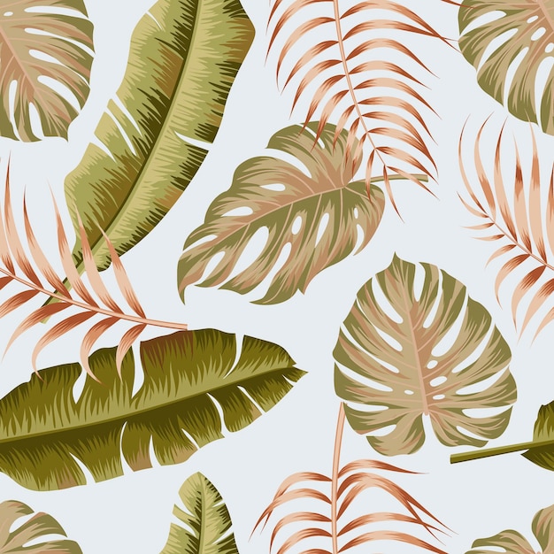 Floral seamless pattern with leaves gold outline tropical background