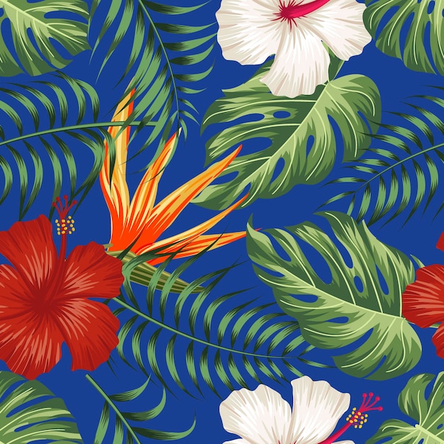 Vector floral seamless pattern with leaves tropical background