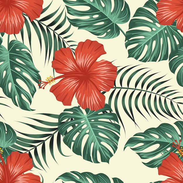 Floral seamless pattern with leaves tropical background