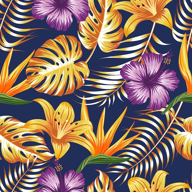 Floral seamless pattern with leaves tropical background