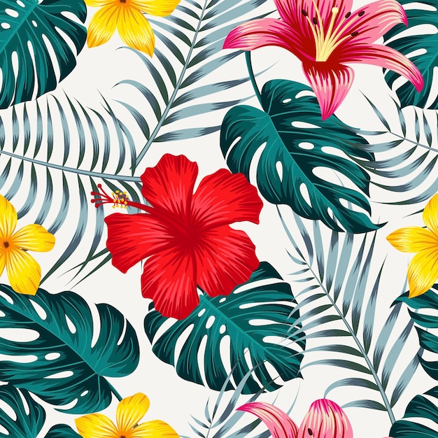 Floral seamless pattern with leaves tropical background