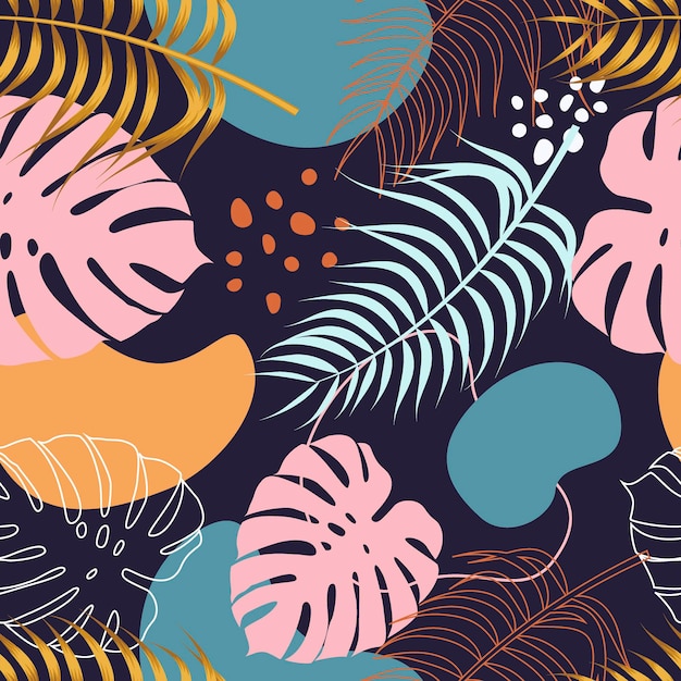 Floral seamless pattern with leaves tropical background