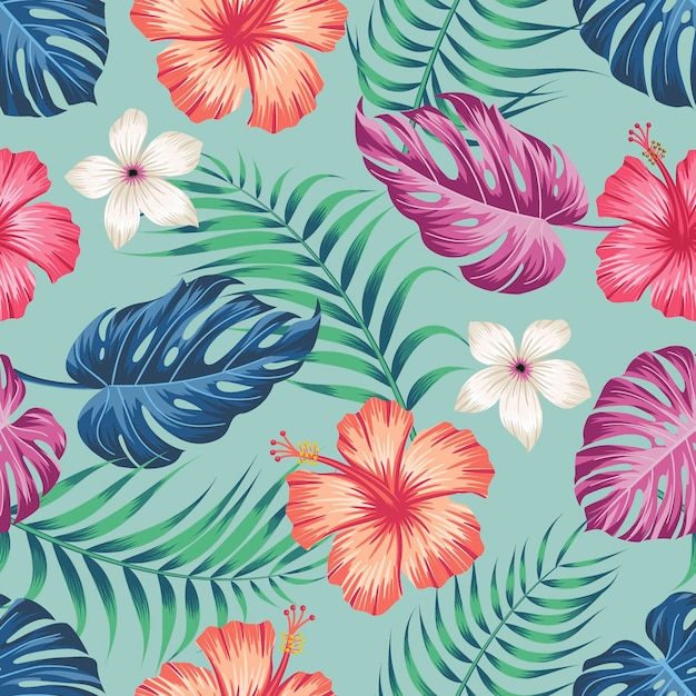 Floral seamless pattern with leaves tropical background