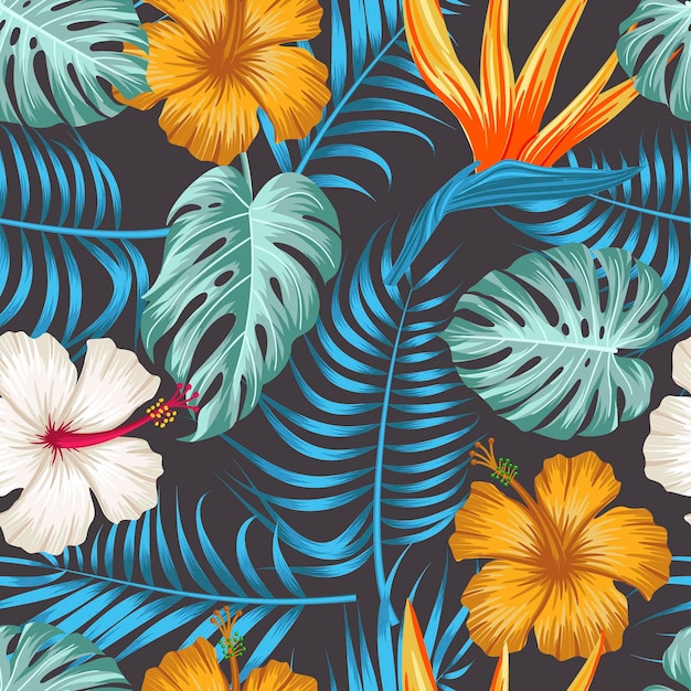 Floral seamless pattern with leaves tropical background