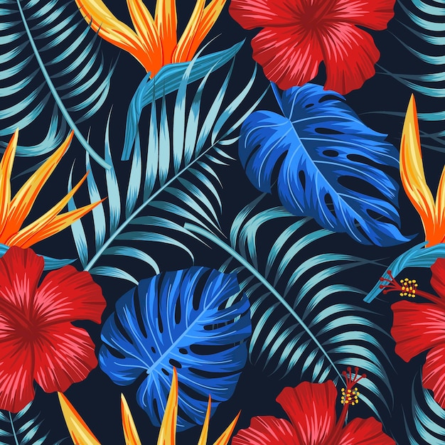 Floral seamless pattern with leaves tropical background