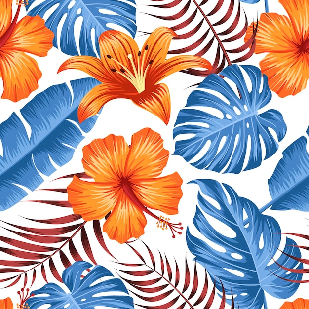 Vector floral seamless pattern with leaves tropical background