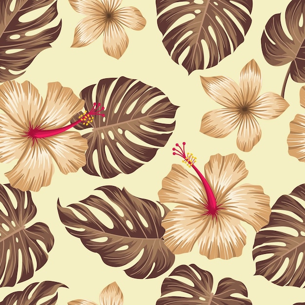 Floral seamless pattern with leaves tropical background