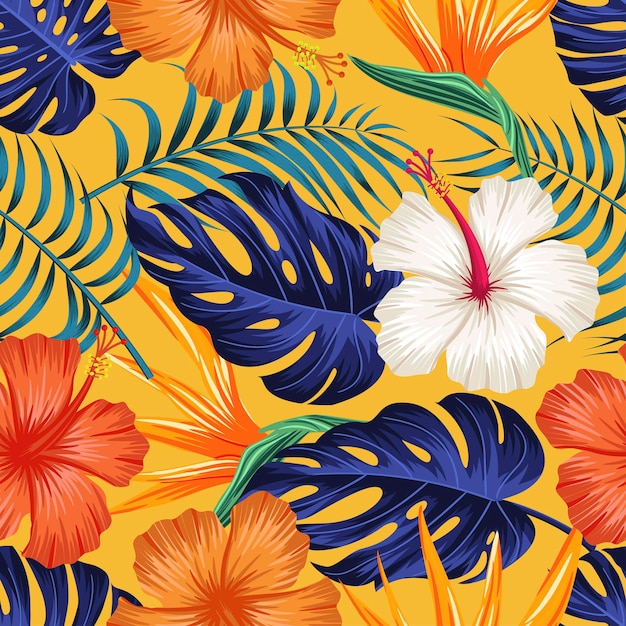 Floral seamless pattern with leaves tropical background