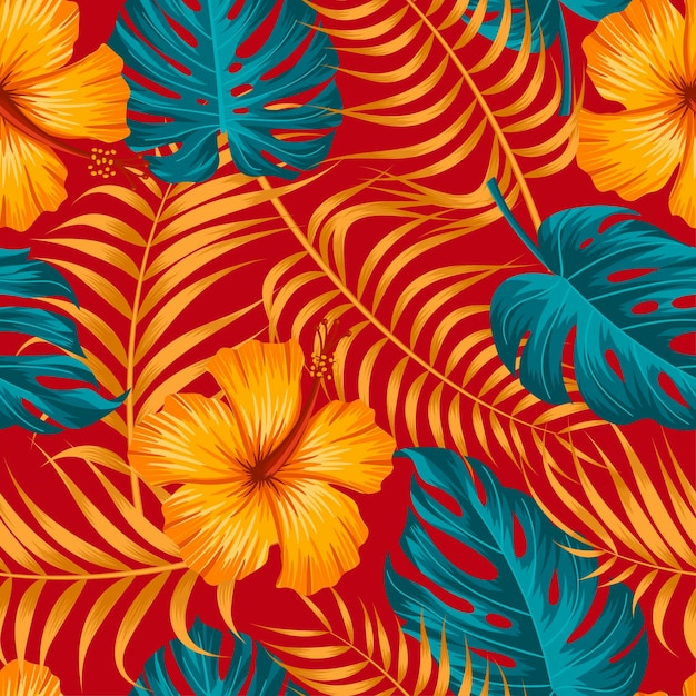 Vector floral seamless pattern with leaves. tropical background