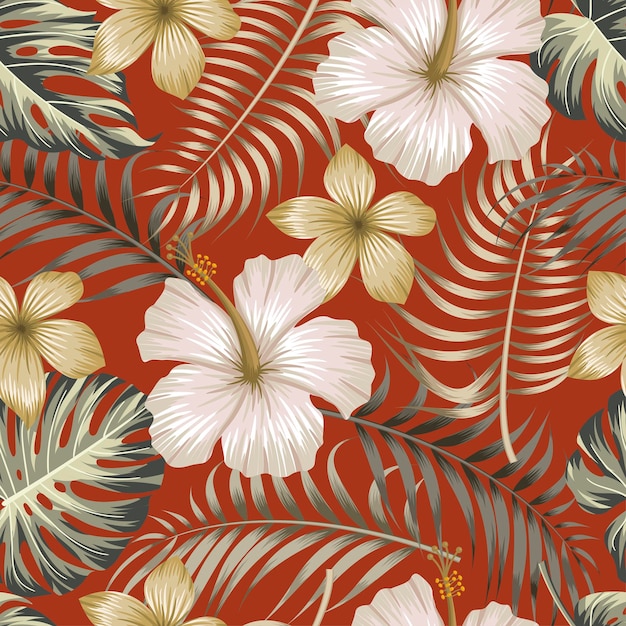 Floral seamless pattern with leaves. tropical background