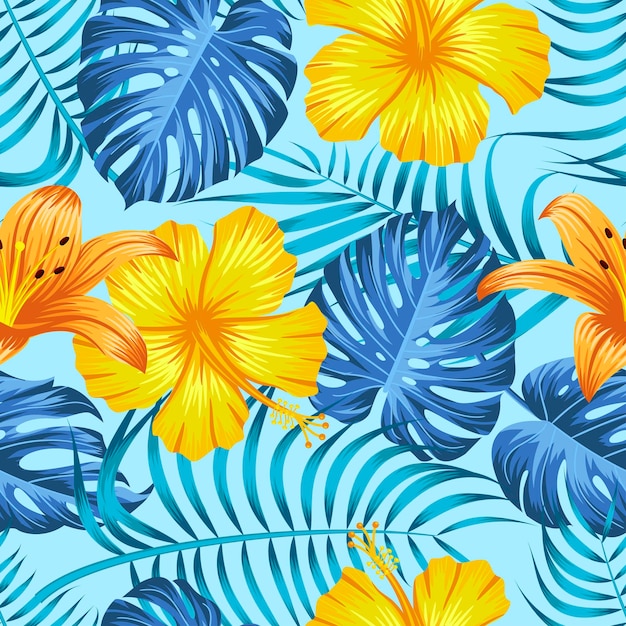 Floral seamless pattern with leaves. tropical background