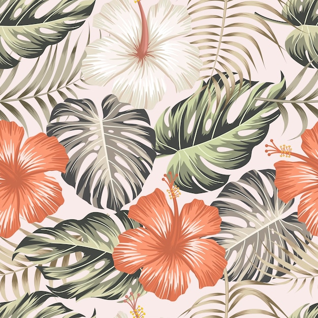 Floral seamless pattern with leaves. tropical background