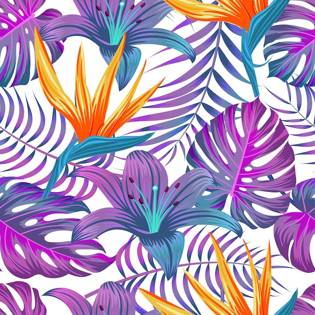 Vector floral seamless pattern with leaves. tropical background