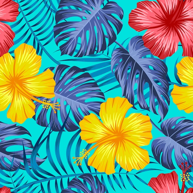 Floral seamless pattern with leaves. tropical background