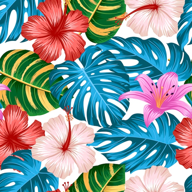 Floral seamless pattern with leaves. tropical background