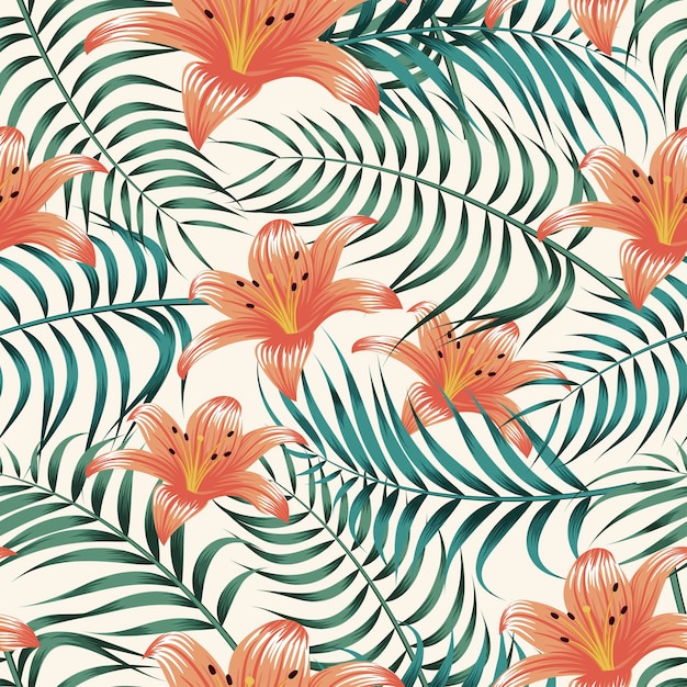 Floral seamless pattern with leaves. tropical background