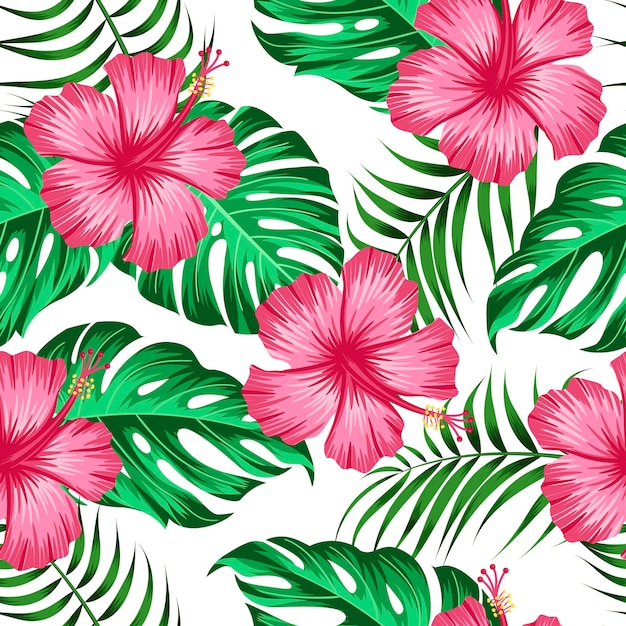 floral seamless pattern with leaves. tropical background
