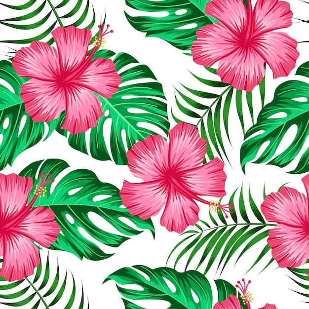 Vector floral seamless pattern with leaves. tropical background