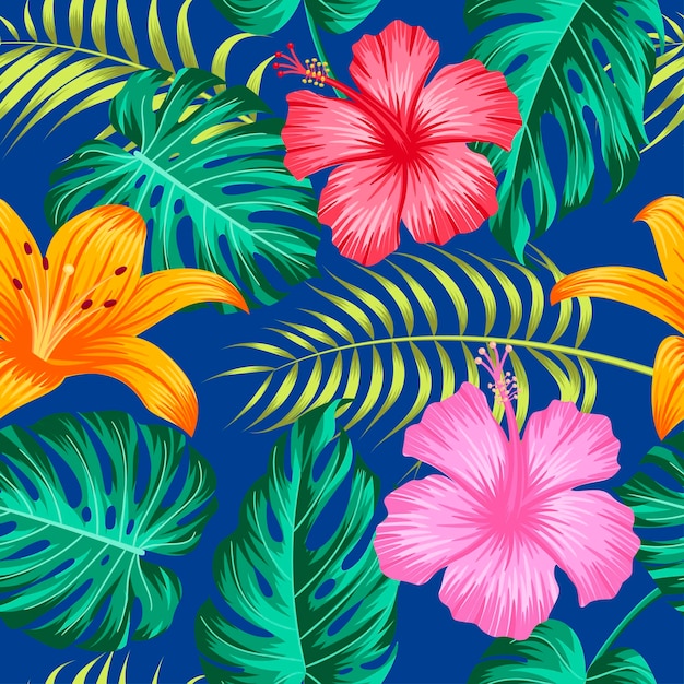 Floral seamless pattern with leaves tropical background