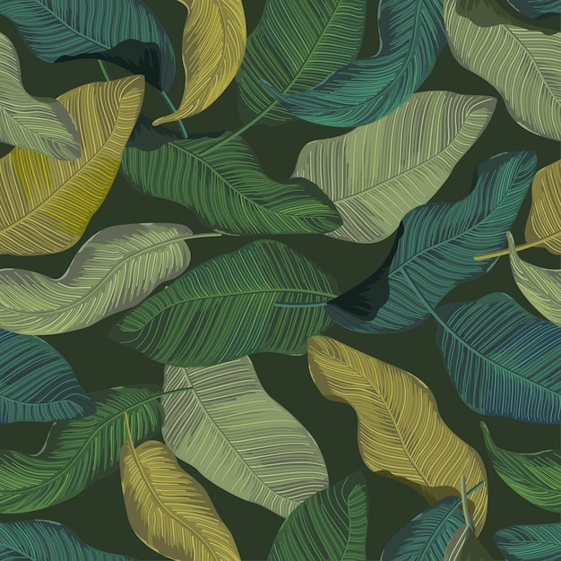 Вектор Цветочный бесшовный рисунок с листьями на тропическом фоне