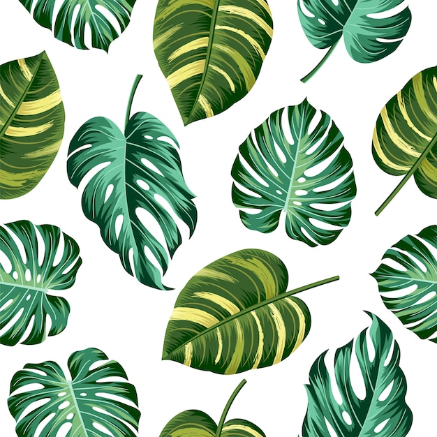 Floral seamless pattern with leaves. tropical background