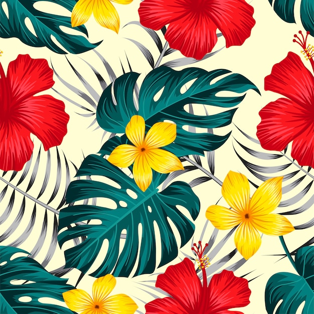 Floral seamless pattern with leaves tropical background