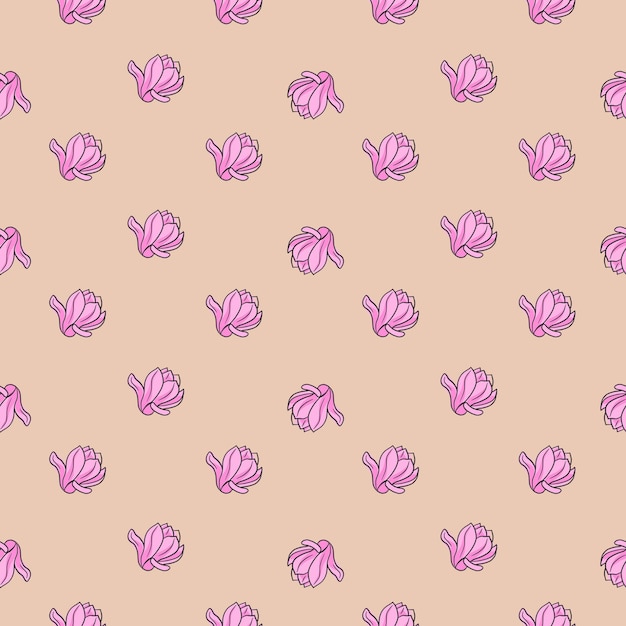 Floral seamless pattern with little lilac magnolia flowers ornament.