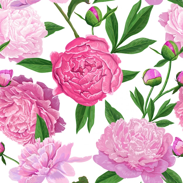 Modello senza cuciture floreale con fiori di peonia