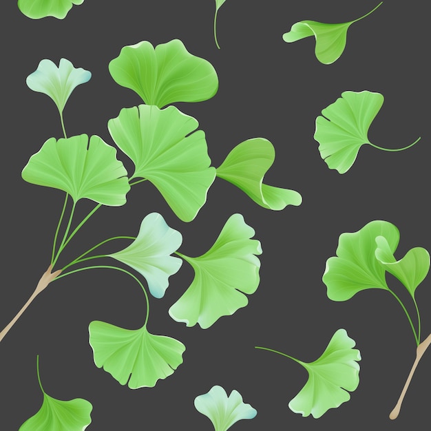 Вектор Цветочный фон с реалистичными листьями японского гинкго билоба, винтажная пастельно-зеленая текстура для дизайна, тканевый принт, обои в векторе