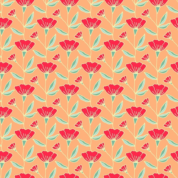 벡터 붉은 꽃과 꽃 원활한 패턴 개화 꽃 봄 디자인의 여름 배경