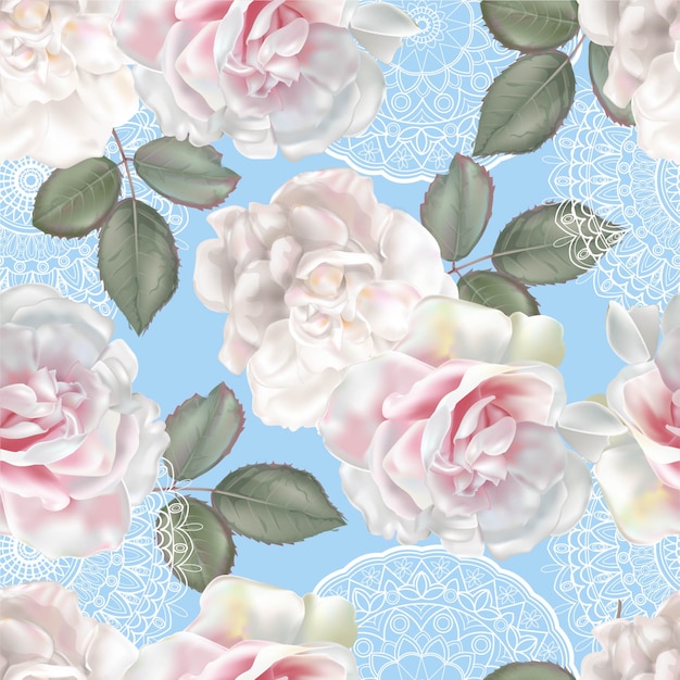 Vector floral seamless pattern with rose and lace