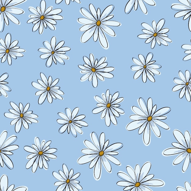 Floral seamless pattern with simple chamomile flower isolated on blue background Can be used for fabric wrapping paper scrapbooking textile banner and other design