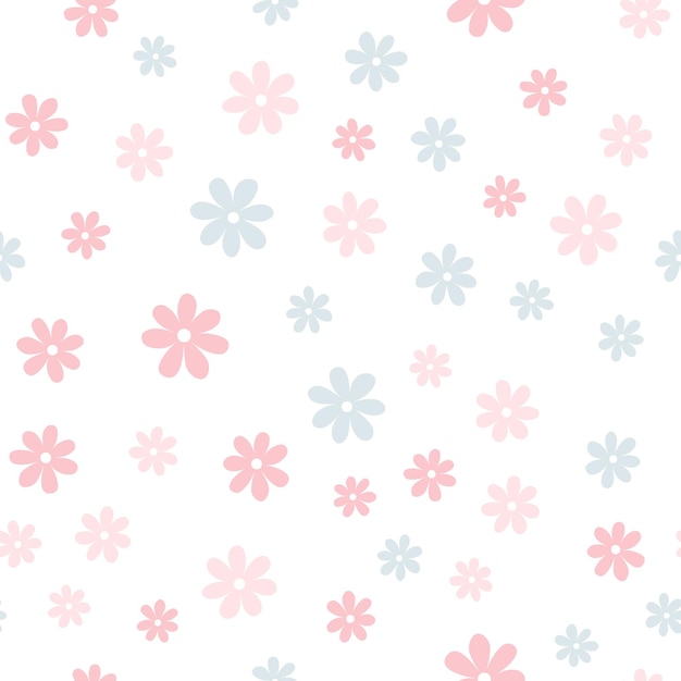 Floral seamless pattern with simple daisy flower isolated on white background can be used for fabric wrapping paper scrapbooking textile banner and other design flat design