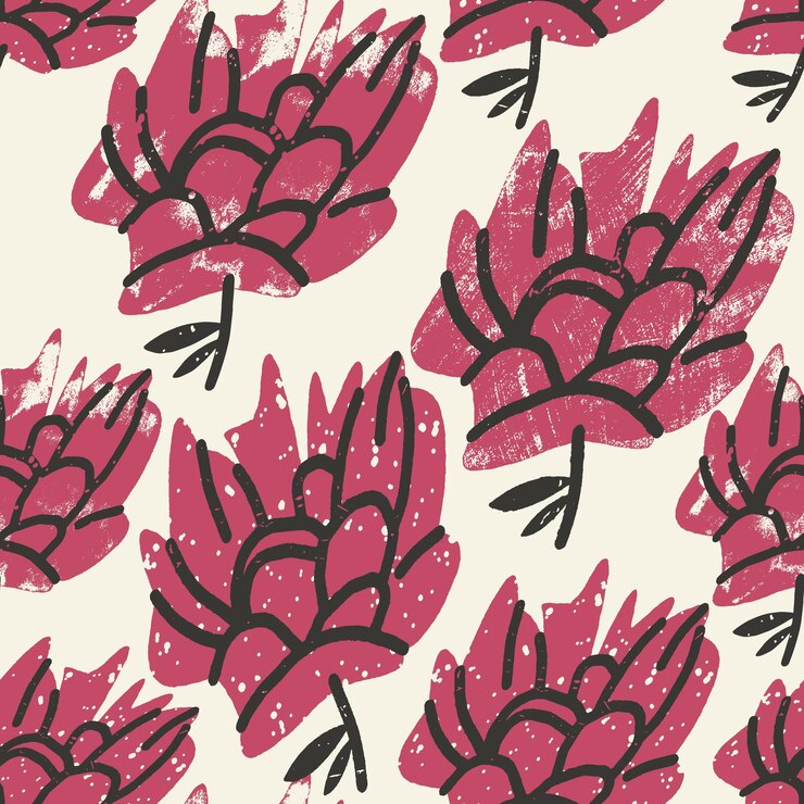 Vector floral seamless pattern with textured burgundy flowers vector background design print