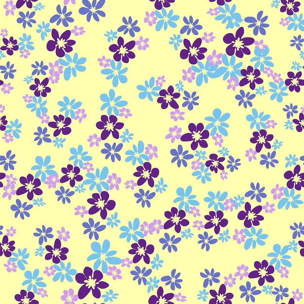 Floral seamless pattern with titian lavender blue purple chamomile flower and leaves on pastel background