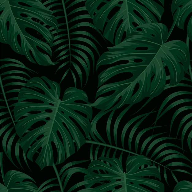 Floral seamless pattern with tropical leaves