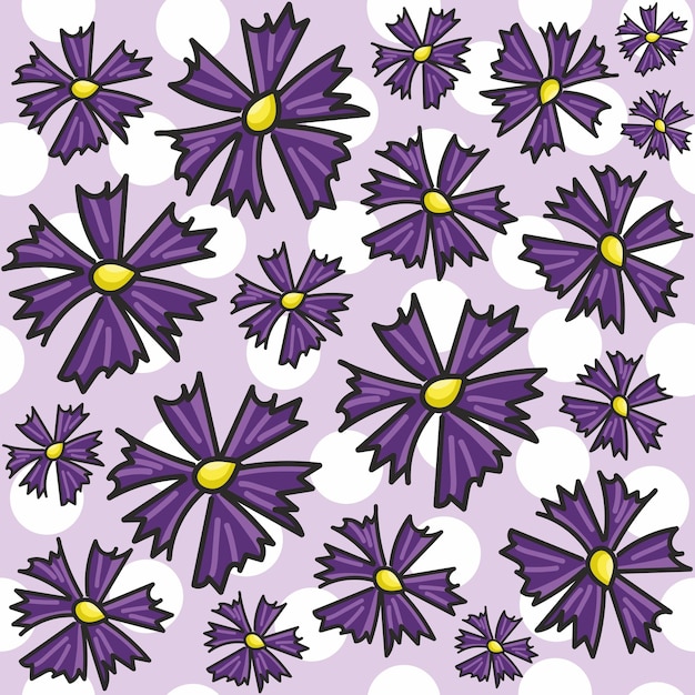 Motivo floreale senza soluzione di continuità con fiori viola su sfondo viola pastello