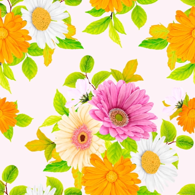 floral seamless pattern with watercolor floral and leaves