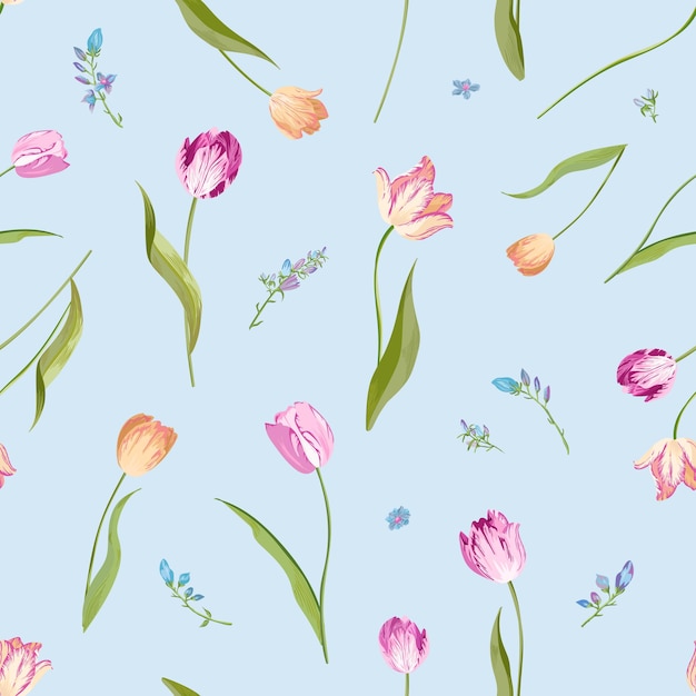 Floral Seamless Pattern with Watercolor Tulips