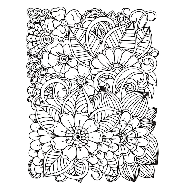 Цветочный бесшовный узор zentangle каракули фон черно-белый узор ручной работы