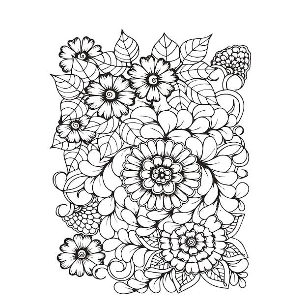 꽃 원활한 패턴 Zentangle 낙서 배경 흑백 Handdrawn 패턴