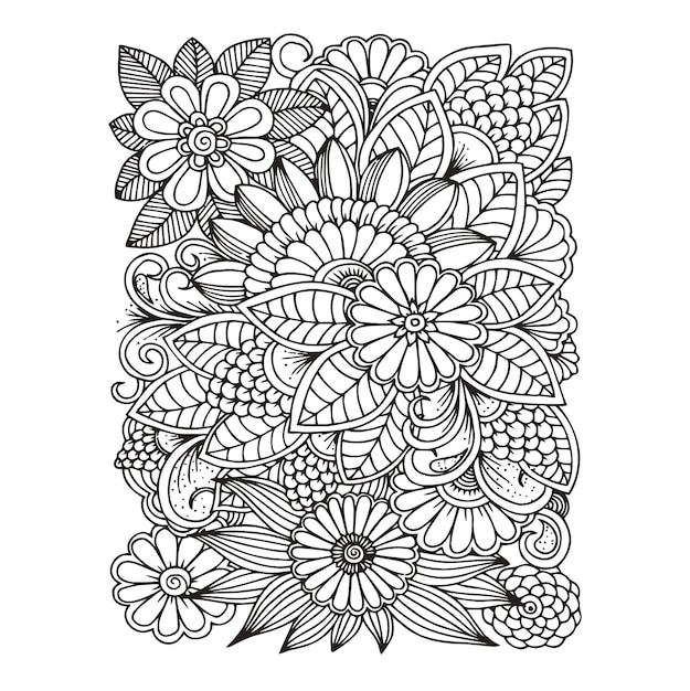 꽃 원활한 패턴 Zentangle 낙서 배경 흑백 handdrawn 패턴