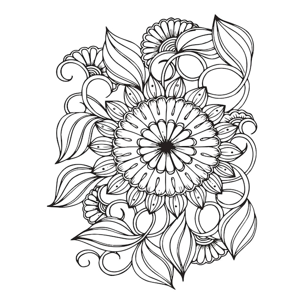 Цветочный бесшовный узор Zentangle каракули фон Черно-белый узор ручной работы