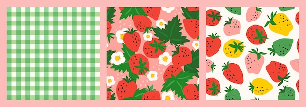 종이 커버 패브릭 인테리어 장식 및 기타를 위한 Strawberry Vector 추상 디자인을 사용한 꽃무늬 매끄러운 패턴