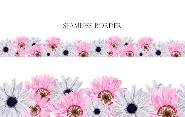 Floral seamless vector border repeating pattern Footer pink flowers spring frame