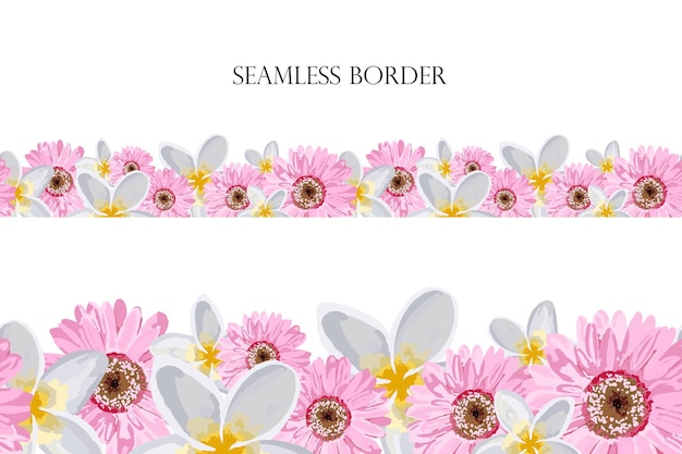 Floral seamless vector border repeating pattern Footer pink flowers spring frame