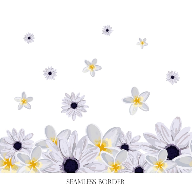 Vector floral seamless vector border repeating pattern footer white flowers spring frame