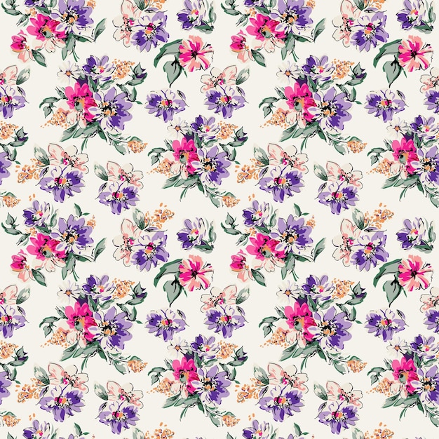 Floral seamless vector illustration pattern isolated on White background